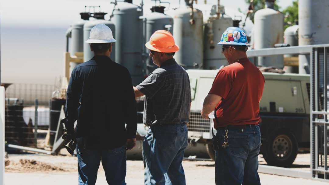 A busy construction site, oilfield, and retail store emphasizing the need for reliable security solutions in high-risk industries.