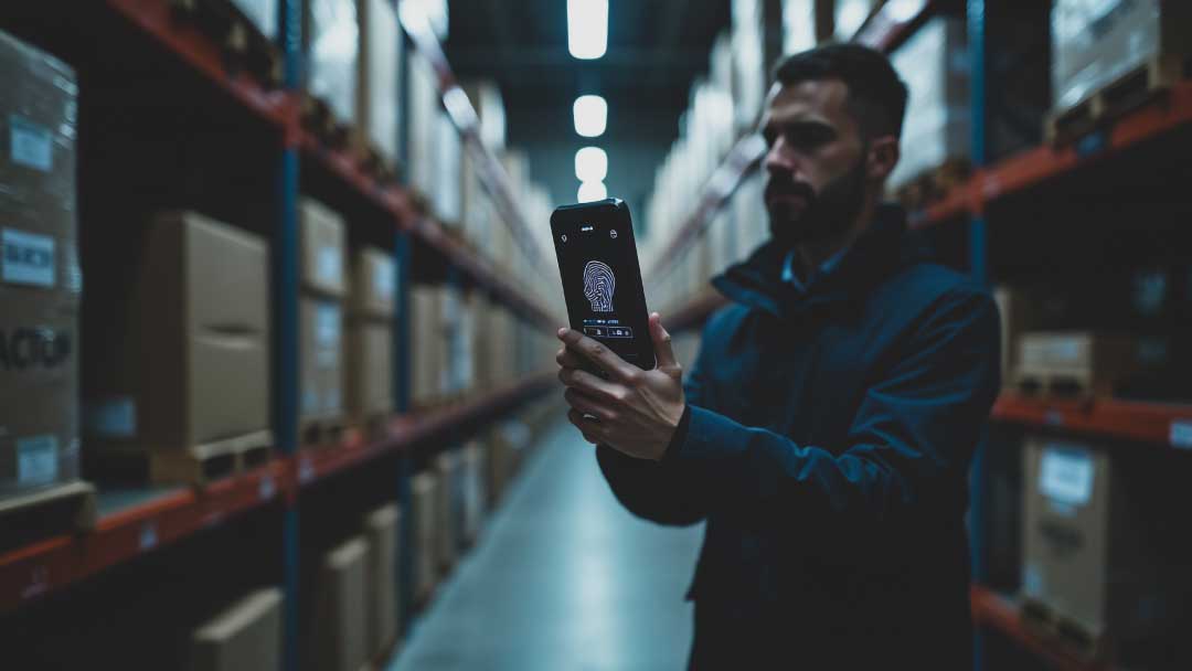 facial recognition biometric scanner securing a retail stockroom