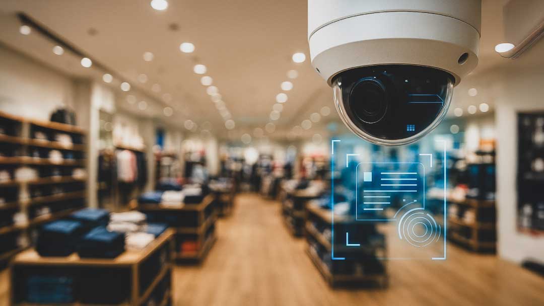AI-powered surveillance camera monitoring a retail store for theft prevention