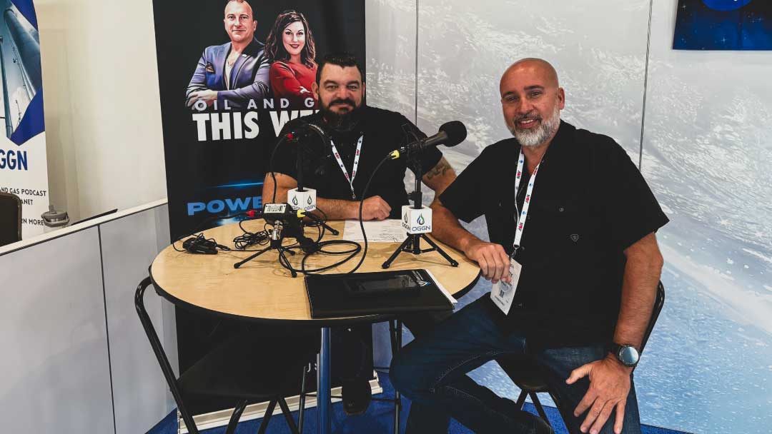Troy Skeen discussing veterans in energy security roles at the Global Energy Recon mobile podcast studio